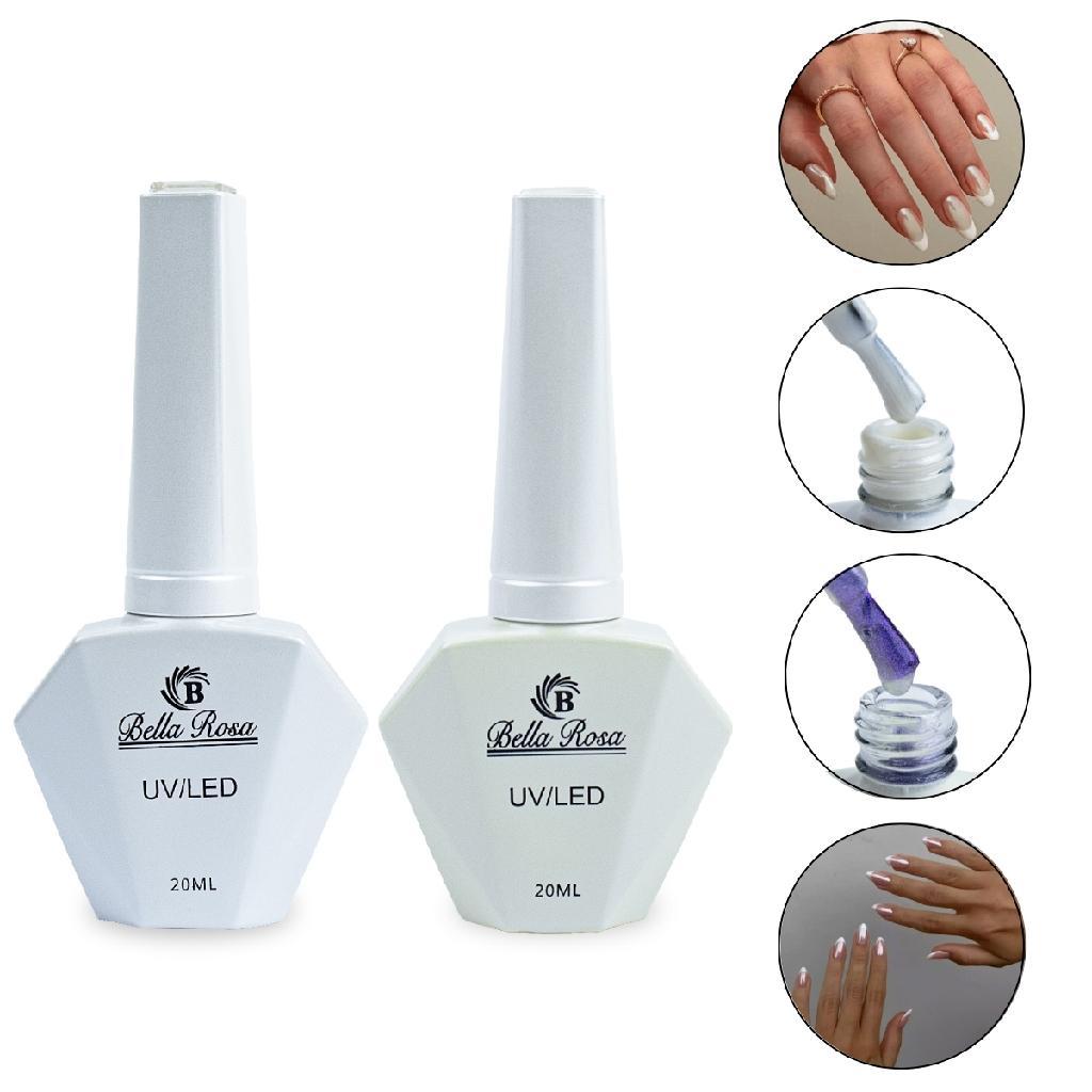 Kit 2 Rendas Esmalte em Gel Branco Cintilante Perolado 20ml Manicure Nail Designer Nail Art Unha Gel