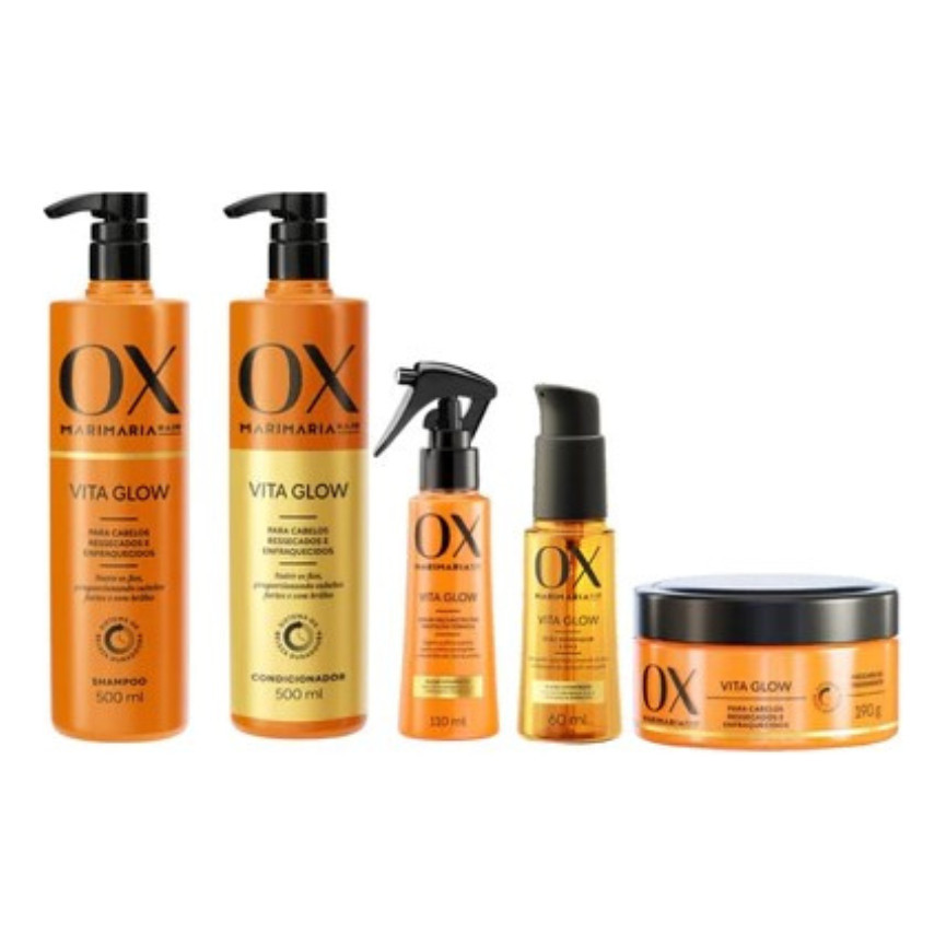 Kit OX Mari Maria Vita Glow Completo - Nutrição e Brilho Espelhado (5 Itens) Shampoo a Máscara