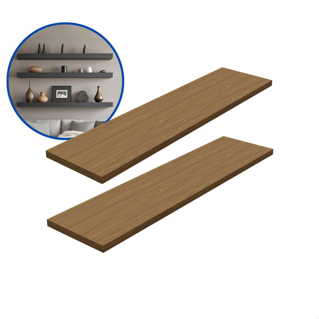 Kit 2 Prateleira Freijó 70X15 + Suporte Flutuante Mdf Organizadora Decoração Cozinha Banheiro Sala