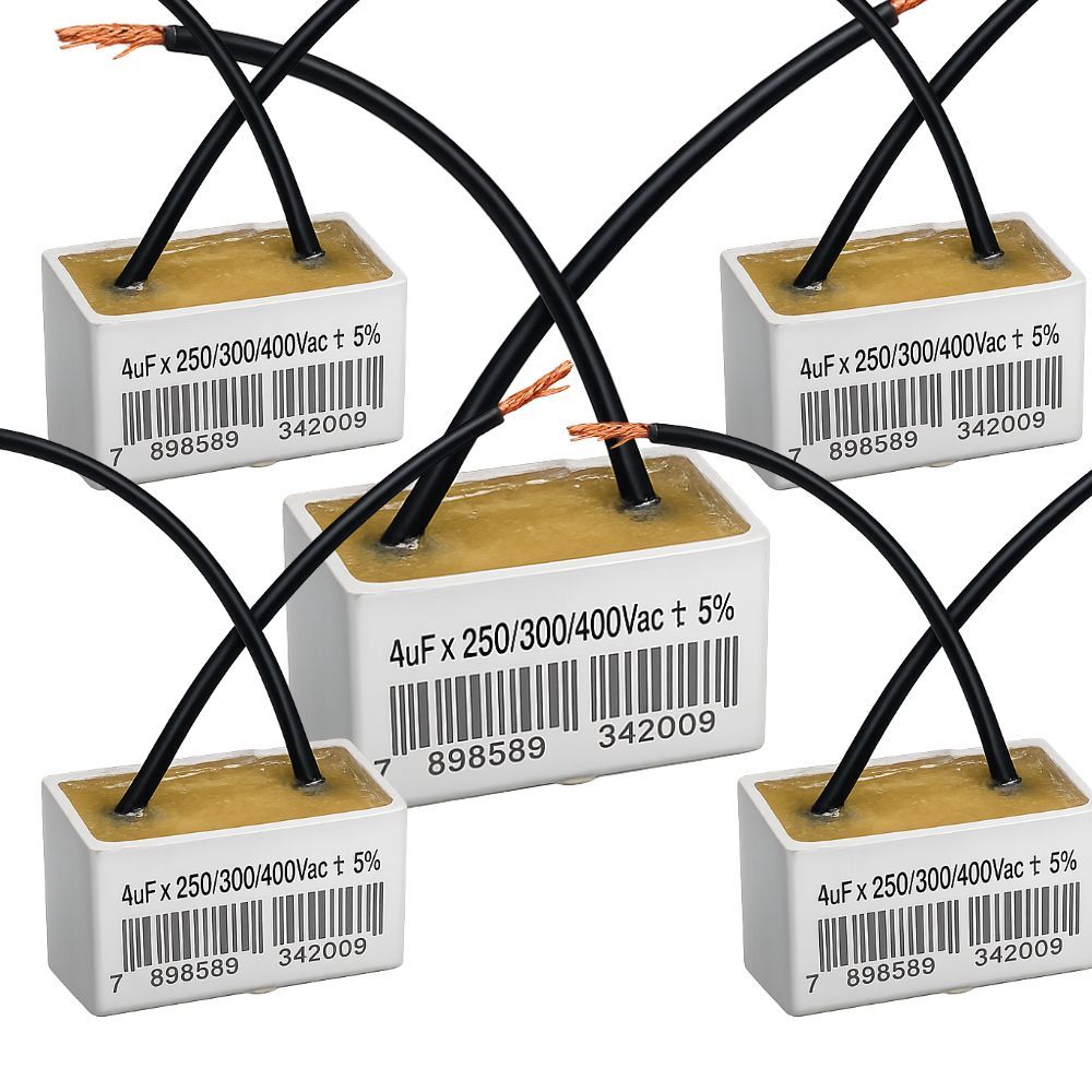 KIT 5 CAPACITOR 2 FIOS QUADRADO 4UF X 250/400V TRI