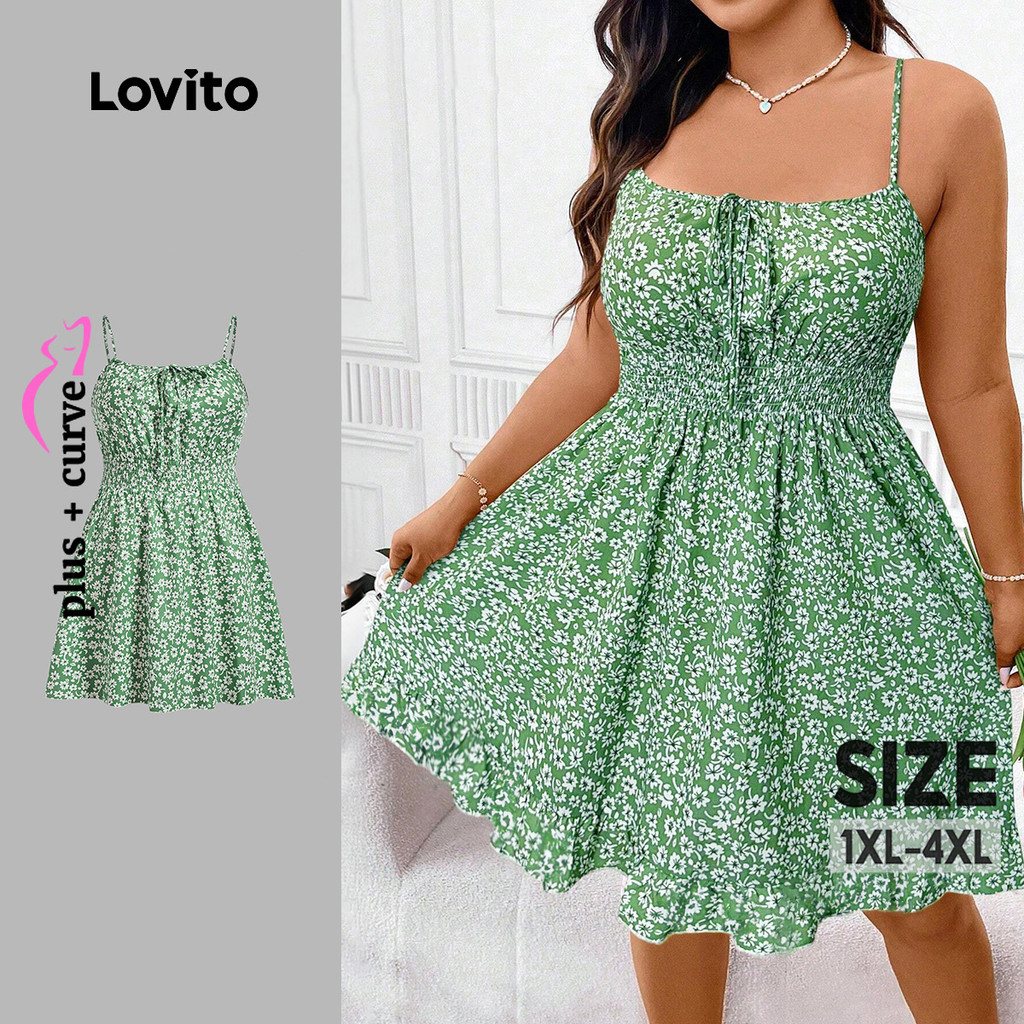Lovito Vestido Boho Curve Plus Size Com Babados Florais E Vestido De Verão/primavera Para Mulheres LBL24578 em Oferta na Shopee