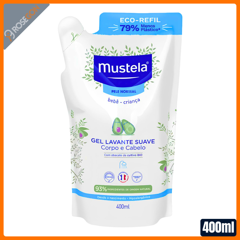 Refil Gel Lavante Mustela Suave Corpo e Cabelo 400ml em Oferta na Shopee