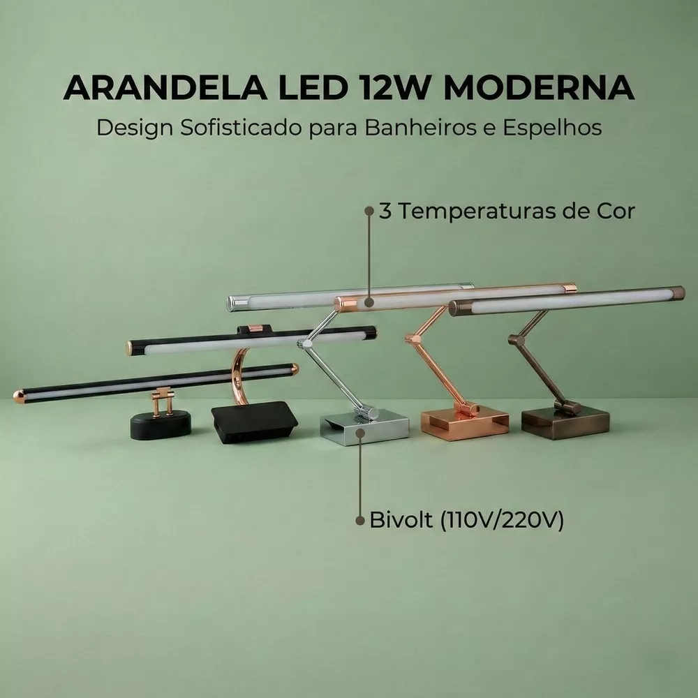 Arandela de Parede Led Espelho Banheiro 50cm Luz Camarim Maquiagem Sem Sombra 3 Cores Metal Bivolt