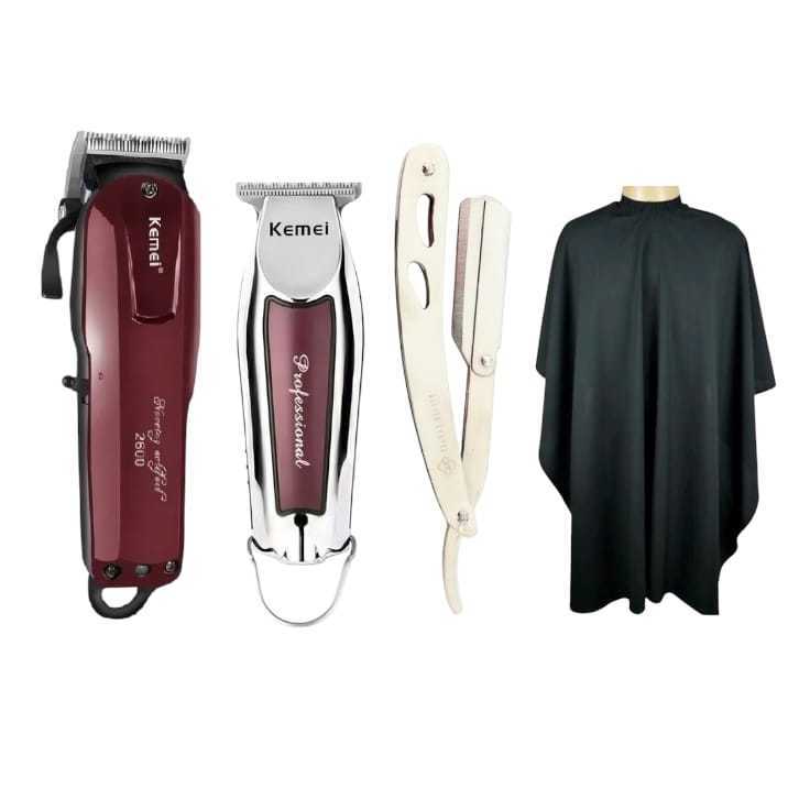 Kit Profissional para Barbeiro – 2 Kemei + Navalhete + Capa de Corte Preta - Barbeiro Profissional - Envio imediato