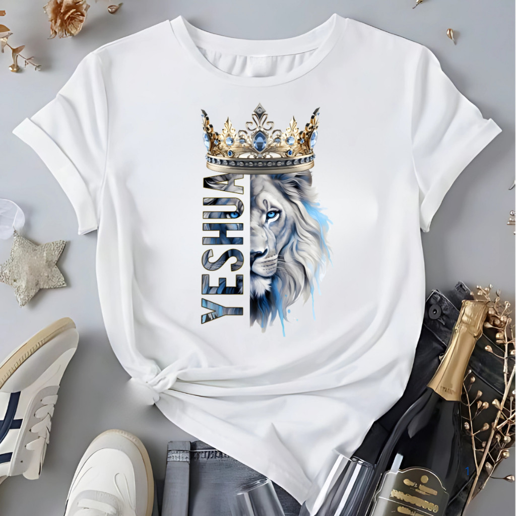 Camiseta Feminina Leão Yeshua Coroa Blusa 100% Algodão Unissex Envio Rápido Lançamento