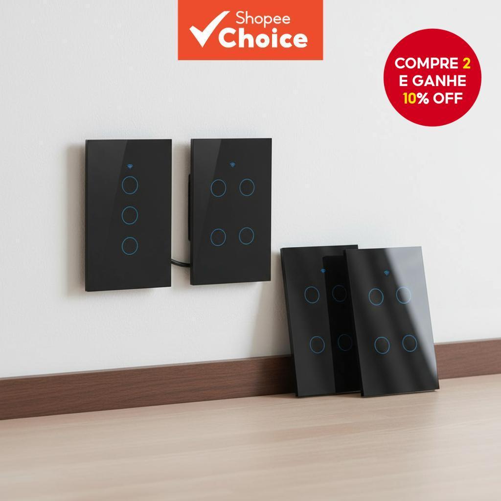 Tuya Smart Switch US, Interruptor Touch WiFi 1/2/3/4 Teclas, Sem Fio Neutro, Compatível com Alexa, Google Home, Alice