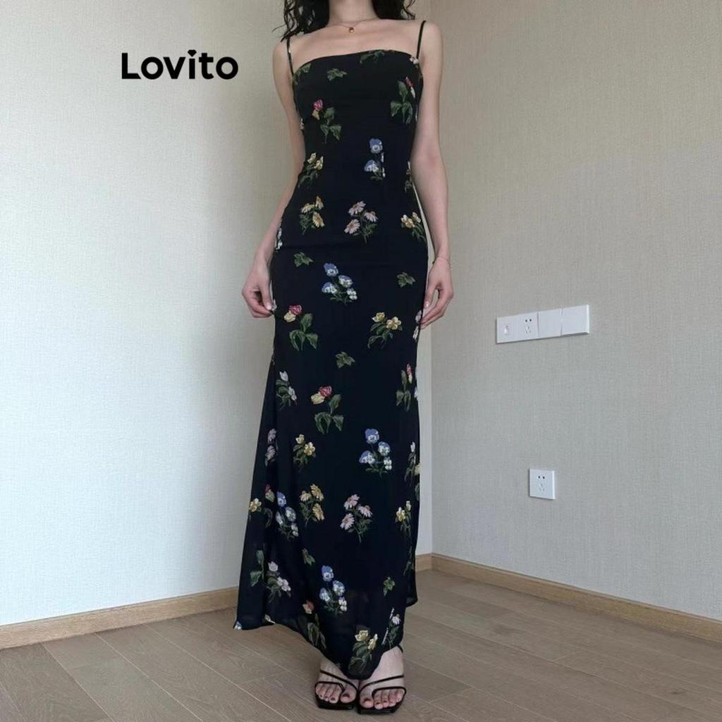 Lovito Vestido casual floral com renda para mulheres LNE65039 em Oferta na Shopee