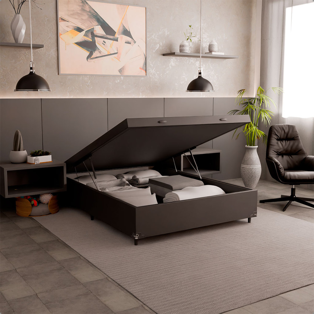 Baú Box Casal - Couro Preto em Oferta na Shopee