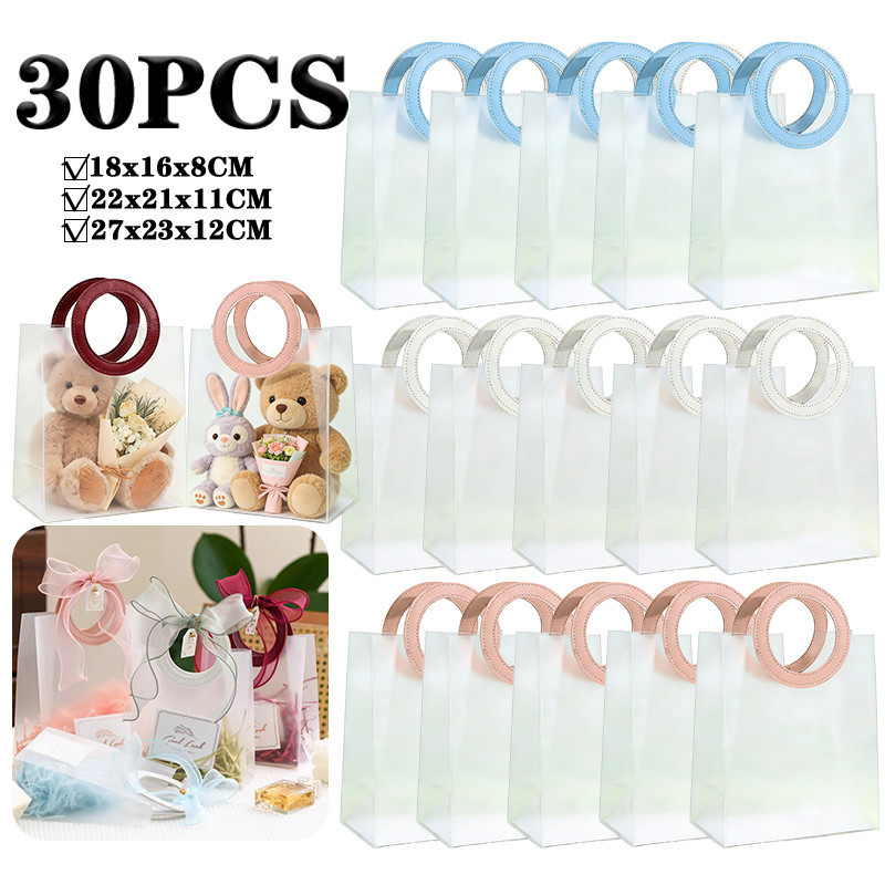 Kit 10/20/30 Bolsas de Presente Embalagem Transparente Fosca PP Alça Redonda Praia Piscina Tendência Verão Presente