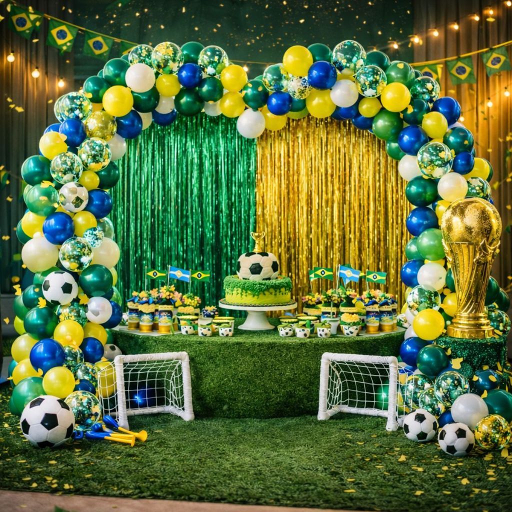 Kit 117 Peças Para Copa Do Mundo 2026 Balões + Cortinas Decoração Brasil Bexiga Seleção Brasileira