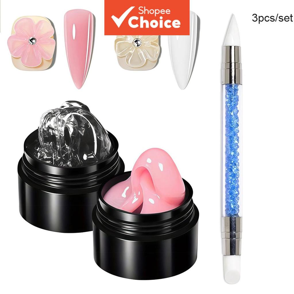  OsNailmall Conjunto de 3 Géis Sólidos Não-Aderentes com Caneta Dupla-Cabeça, Conjunto de Gel 3D para Unhas Estendidas,