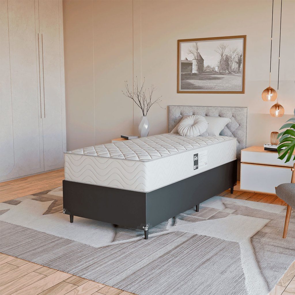 Cama Box Solteiro + Colchão Prime Espuma D45 - Couro Preto