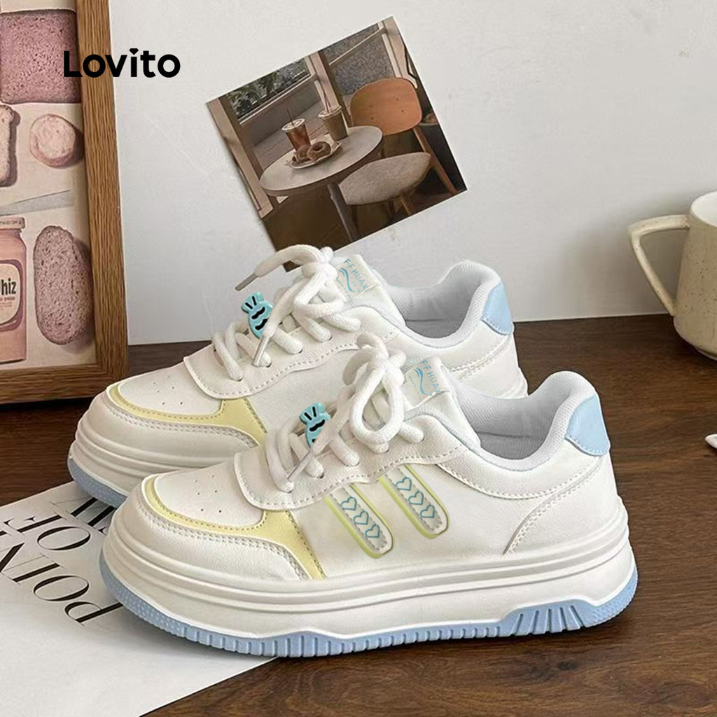Lovito Esporte simples bonito peixe pequeno elegante e versátil único pão sapatos sola grossa tênis para mulher LFA76332 em Oferta na Shopee