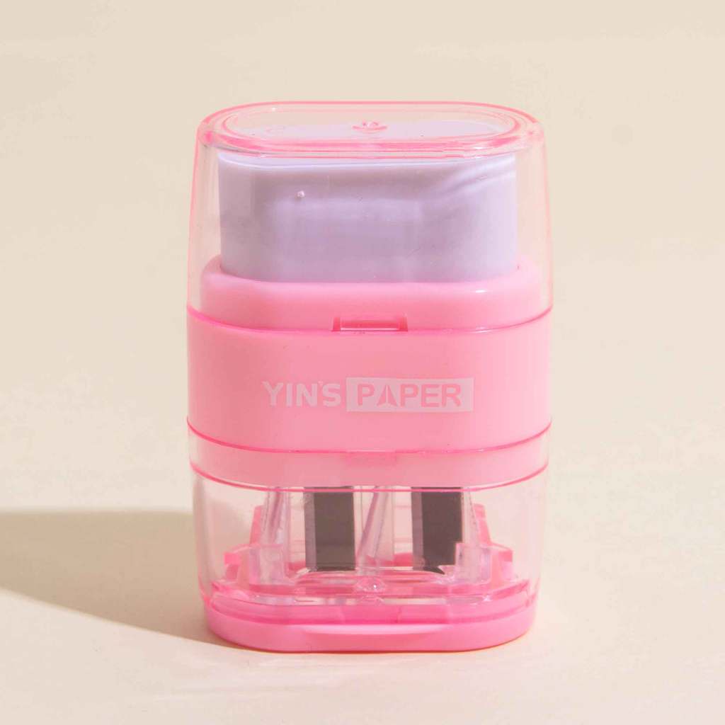 Apontador Duplo Com Borracha Rosa - Yin's Paper  -