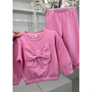 Conjunto Infantil Casaco Manga Longa Laço Calça Moletom TÉRMICO Premium Rosa Chiclete em Oferta na Shopee