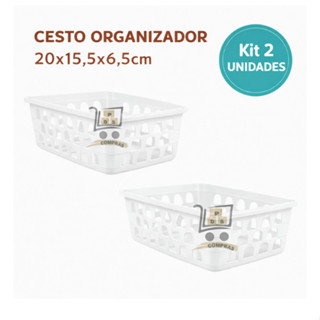 Kit 2 Cesto Organizador Multiuso Médio Branco 20x15,5x6,5cm Armario Gaveta Geladeira Banheiro Cozinha Lavandeira em Oferta na Shopee