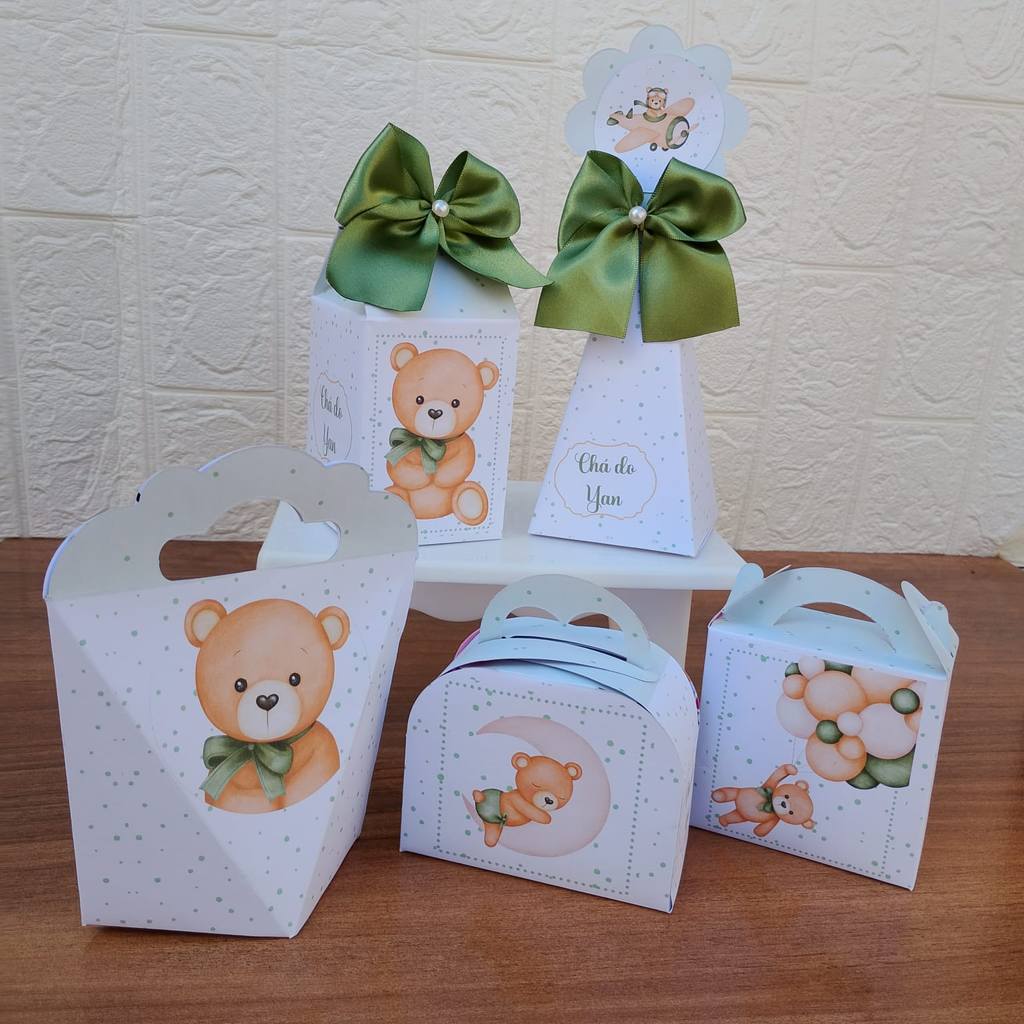 PEGUE E MONTE - Kit Festa Personalizados URSINHO BABY CHA REVELAÇÃO CHA DE BEBE Lembrancinhas Caixinhas para Aniversário
