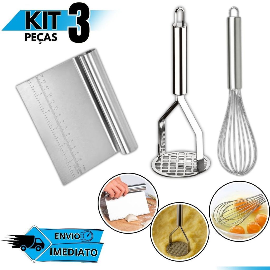 Utensílios Cozinha Inox Fouet Batedor Ovos Espátula Tubular Amassador Legumes