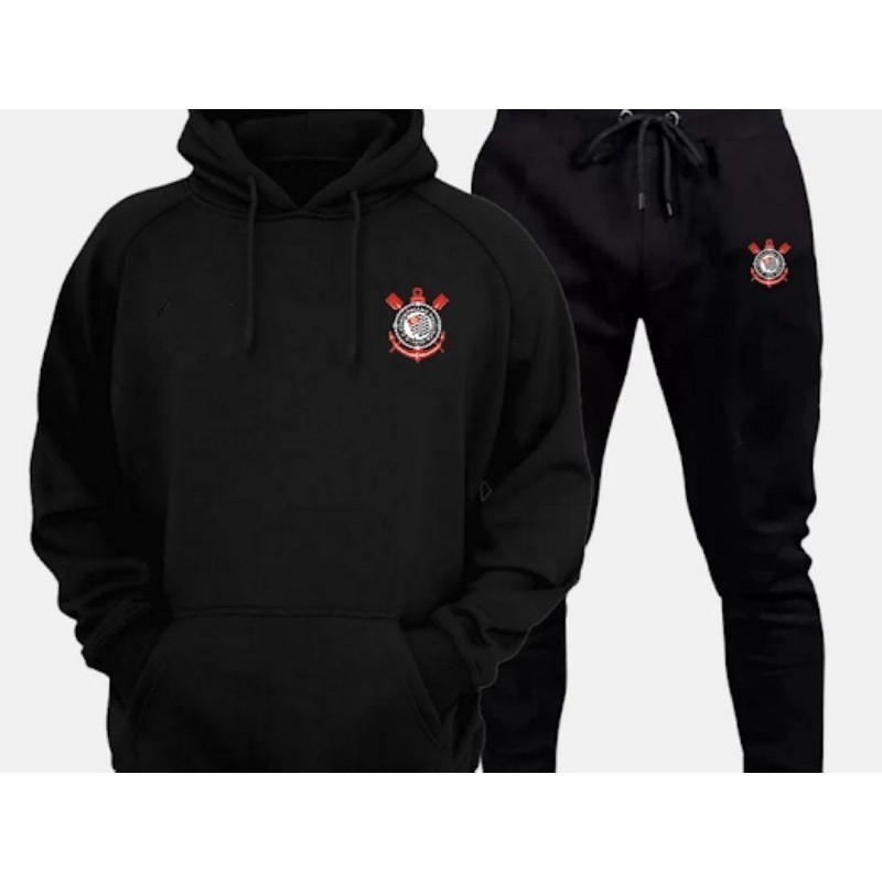 Kit conjunto moletom calça+blusa agasalho feminino moleton masculino blusa frio unissex timão modelo canguru CP