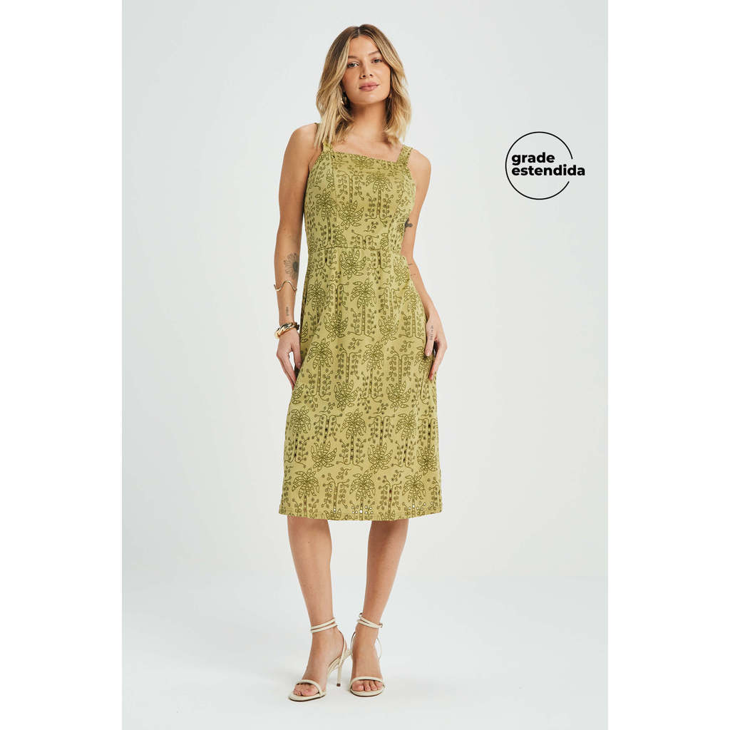Vestido Feminino Midi Tropical Devorê Marialícia Verde em Oferta na Shopee