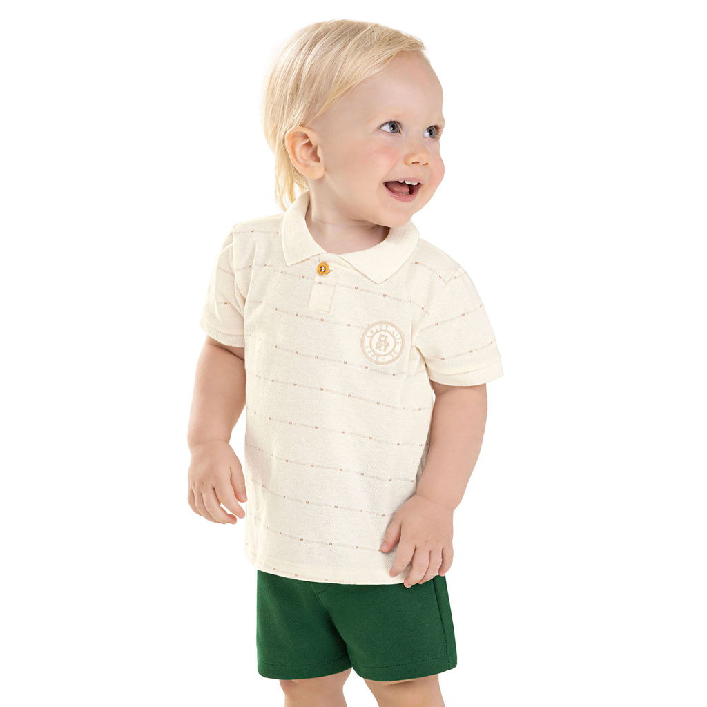 Conjunto Bebê Menino Polo Com Bordado Colorittá Bege
