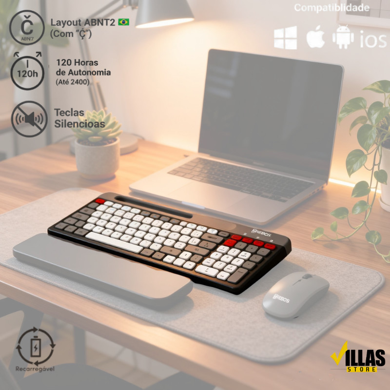 Teclado ou Kit (Teclado e Mouse) Sem Fio Hrebos IF-259 IF-306 |Bluetooth + USB| Abnt2 | Recarregavel Usb-c em Oferta na Shopee