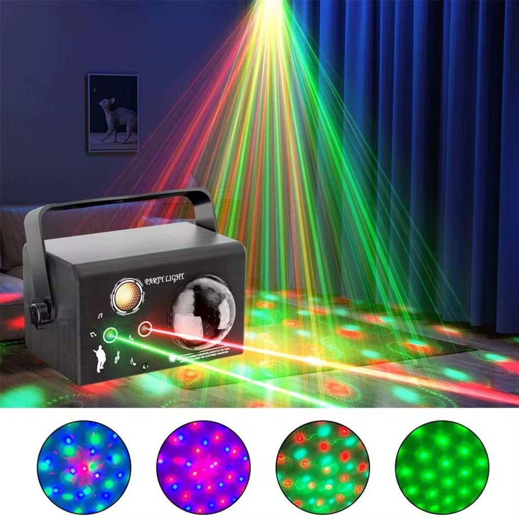 Mini Strobo LED RGB 10W Laser Verde e Vermelho Controle Remoto USB Festa Evento Balada Som Ativo ON-LP193