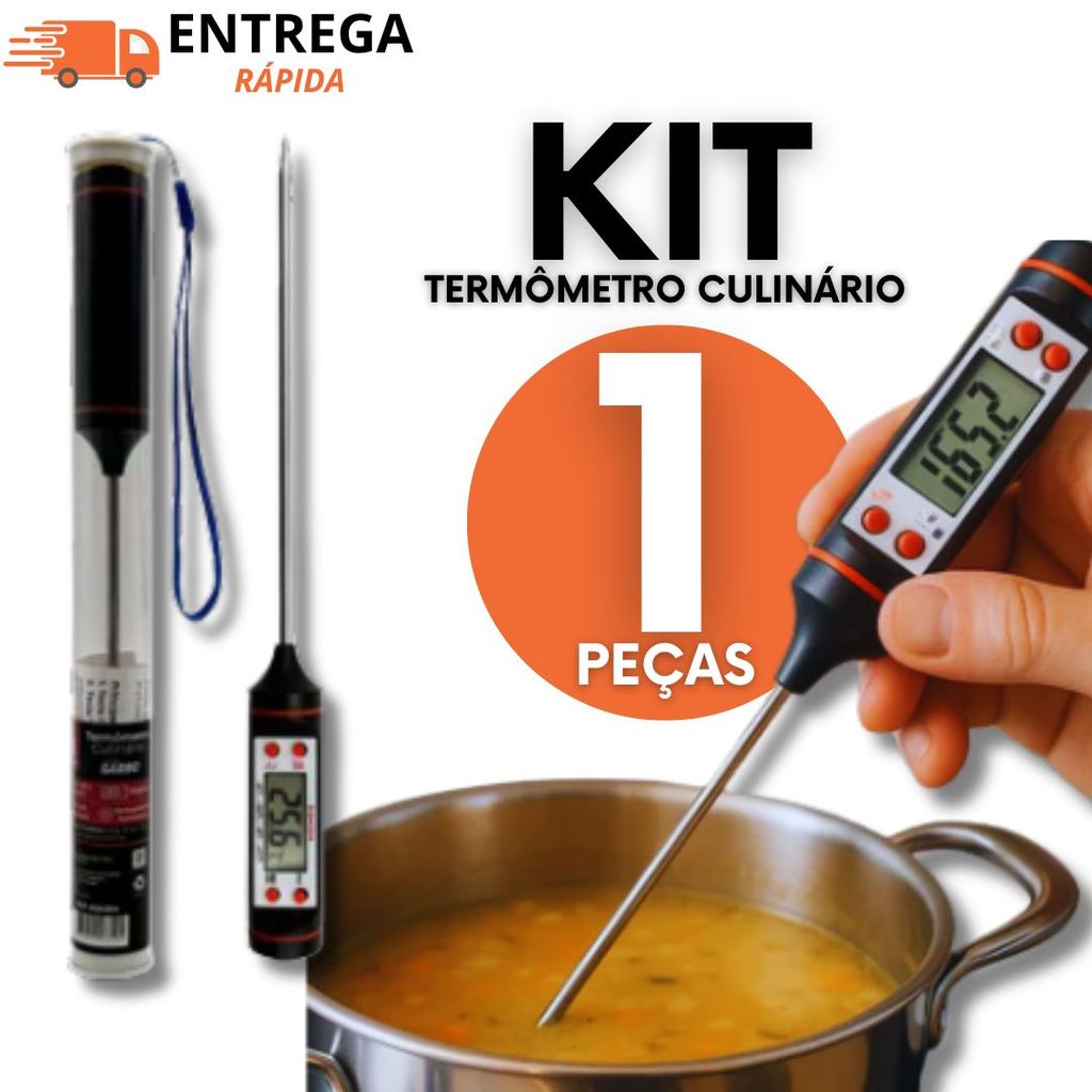 Termômetro Culinário Digital Espeto Inox Profissional Medidor Carne Óleo Água Leitura Rápida Alta Precisão