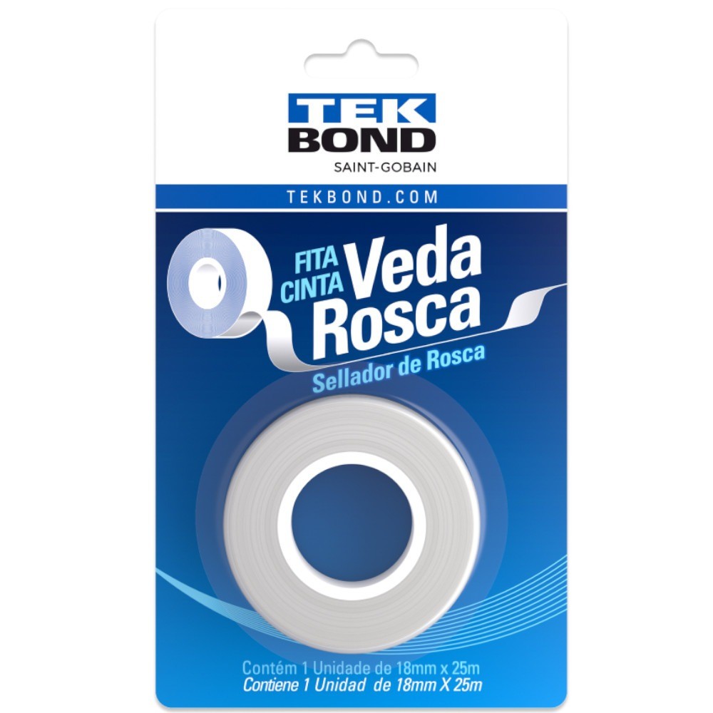 Fita veda rosca 18 mm x 25 metros Blister Tekbond
