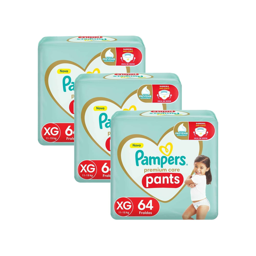 Kit 3 Fralda Pampers Pants Premium Care Tamanho XG 64 Unidades em Oferta na Shopee