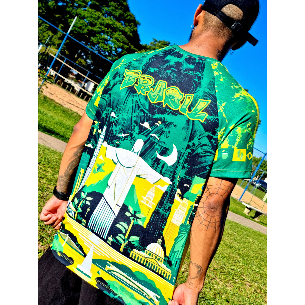 Camisa Brasil Copa Personalizada Dryfit Futebol Masculina Estampas Urbanas Retro Exclusivas