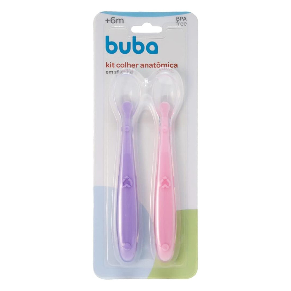 Kit 2 Colheres Silicone Buba Alimentação Bebê  Rosa/Lilás em Oferta na Shopee