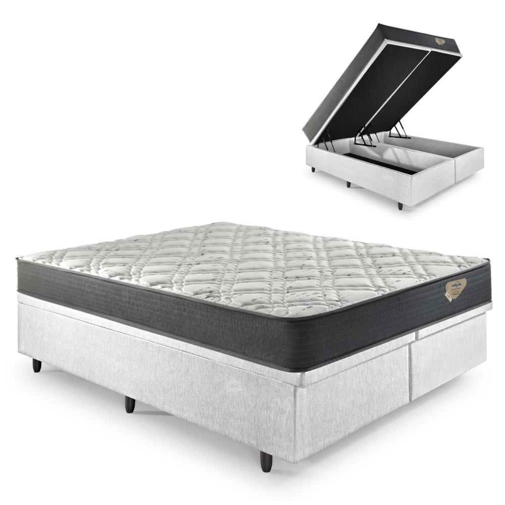 Box Baú Branco Queen 158x198 + Colchão Adapto Ecoflex