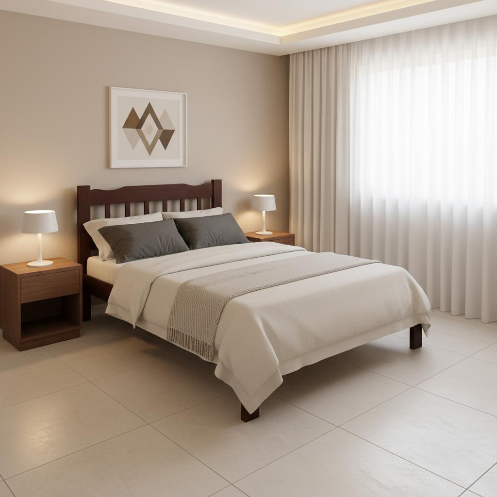 Cama Casal em Madeira Maciça Pérola  Resistente Castanho Repleta