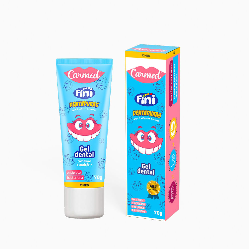 Gel Dental Carmed Fini Dentaduras com Flúor + Anticárie 70g em Oferta na Shopee