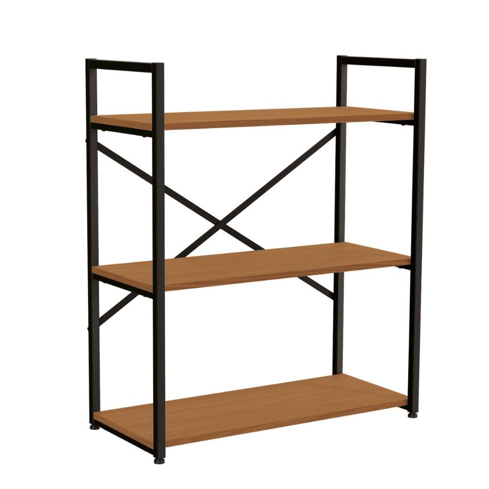 Estante para Livros Livreiro 3 Prateleiras Kappesberg Industrial 87cm Cor Canela/Preto Fosco