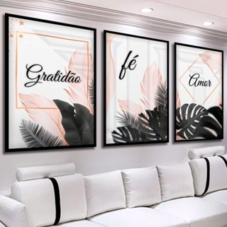 Kit 3 Quadros Decorativos de Parede Mosaico Diferente Gratidão Fé Amor Folhas Flores Colorido Abstrato em Oferta na Shopee