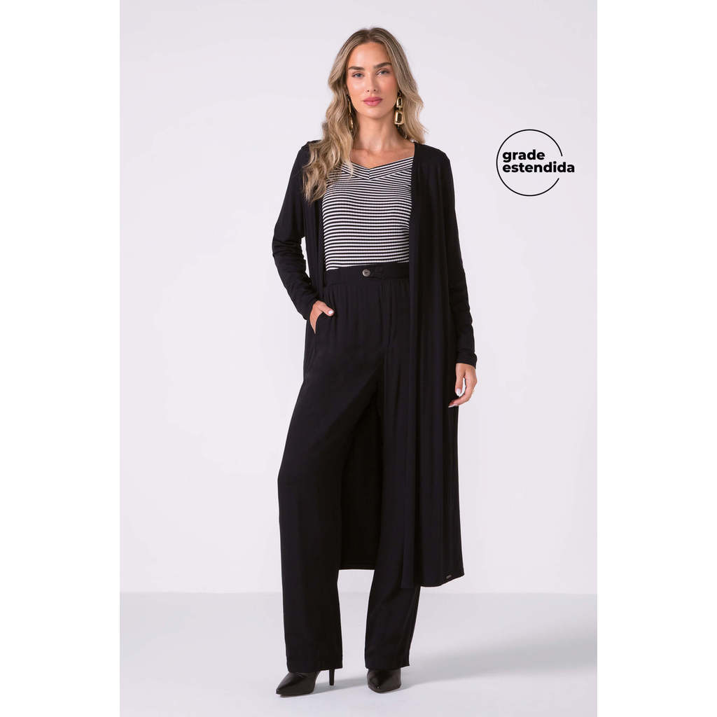 Calça Feminina Reta Com Botão Marialícia Preto em Oferta na Shopee