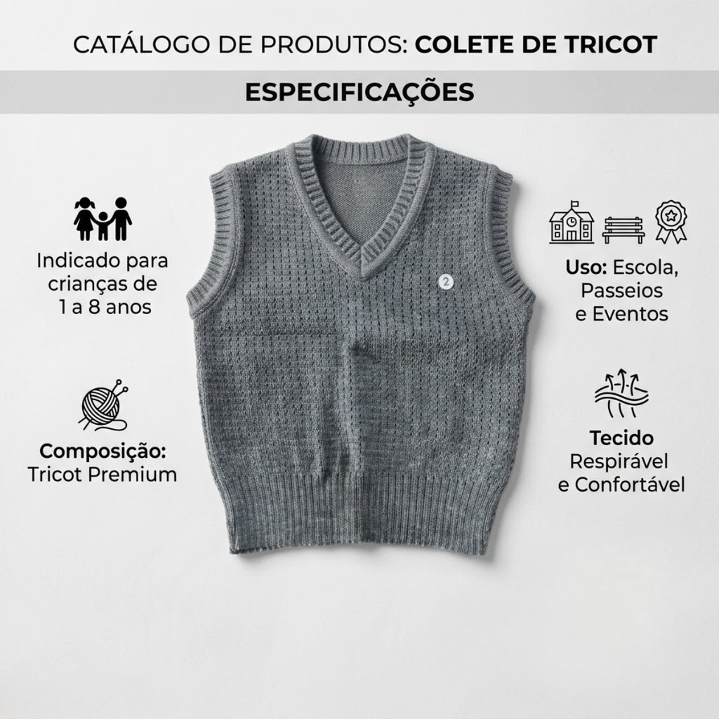 Kit 2 Coletes de Tricot Infantil Masculino – Tamanhos 1 ao 8 Cor Sortida Conforto para Outono/Inverno