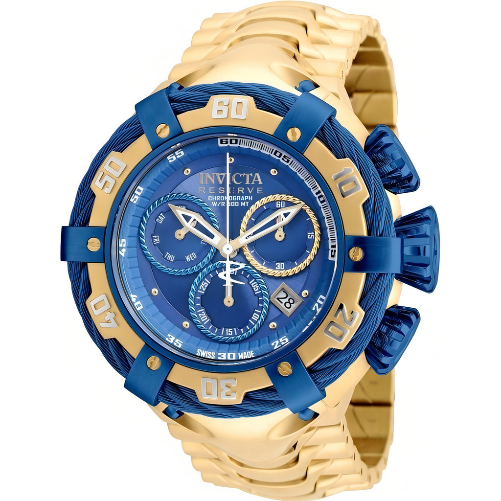 Relógio Invicta Thunderbolt 21347 Gold Blue 53mm Banhado a ouro 18k