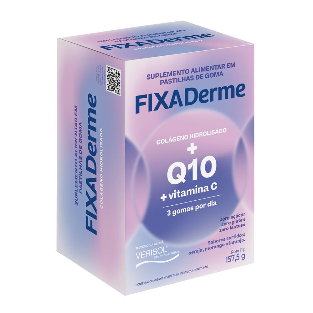Colágeno Hidrolisado FixaDerme Q10 + Vitamina C Verisol Gomas Mastigáveis 157,5g em Oferta na Shopee