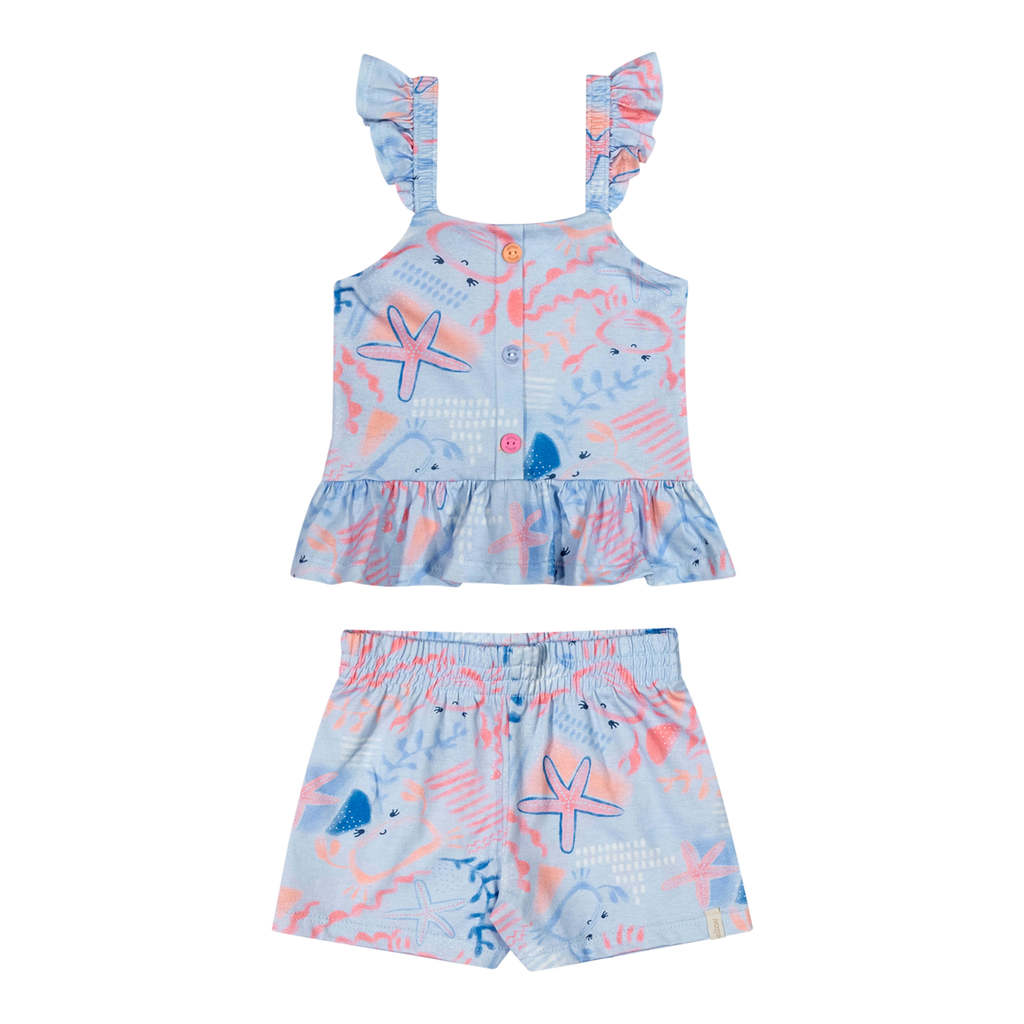 Conjunto Infantil Menina Caranguejinho Elian Azul em Oferta na Shopee