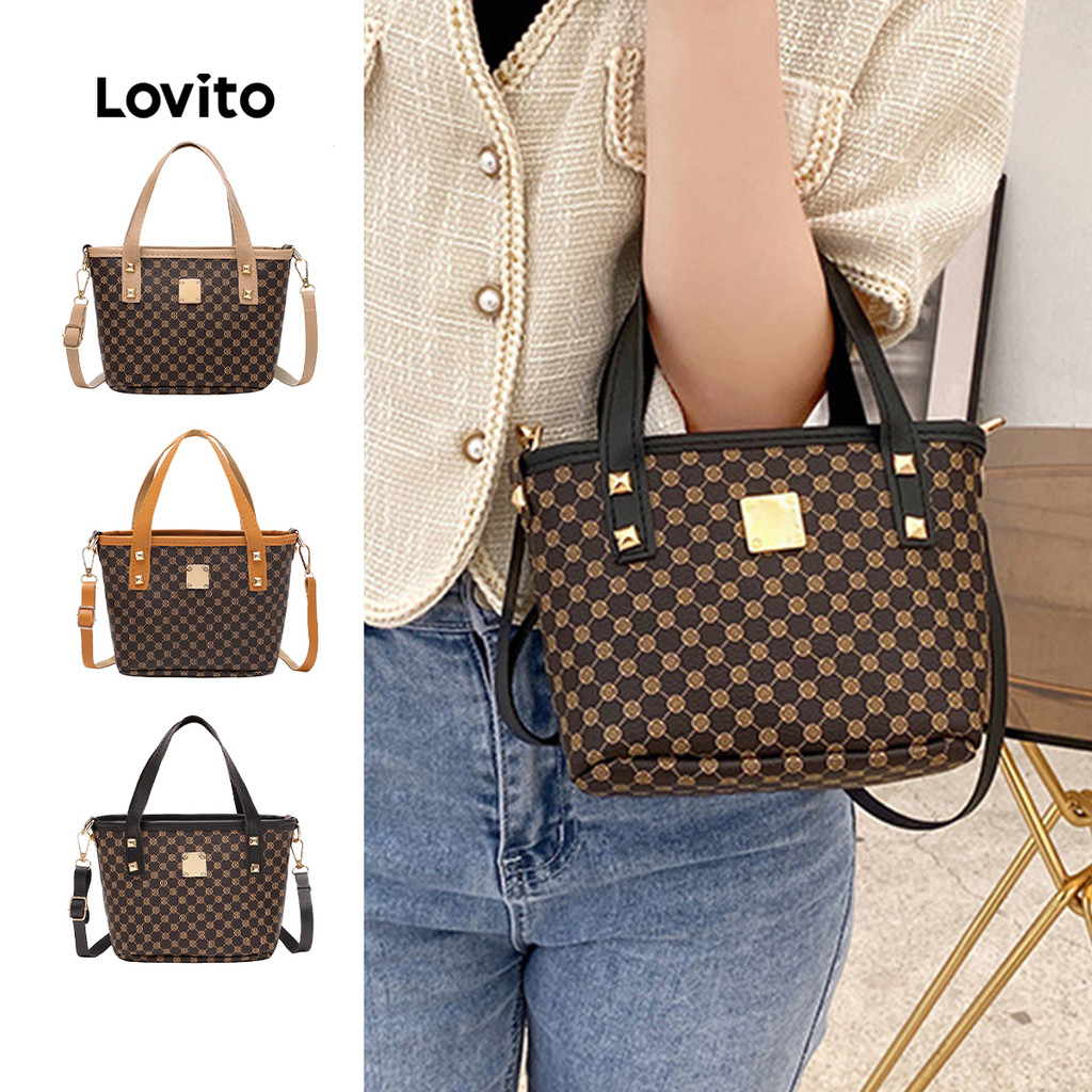 Lovito  Bolsa de Ombro Pequena Casual para Mulheres com Contraste de Acabamento LFA110105 em Oferta na Shopee