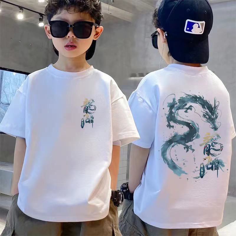 Meninos puro algodão meninas camisas de manga curta nacional na moda camisetas médio grande crianças novo estilo verão c