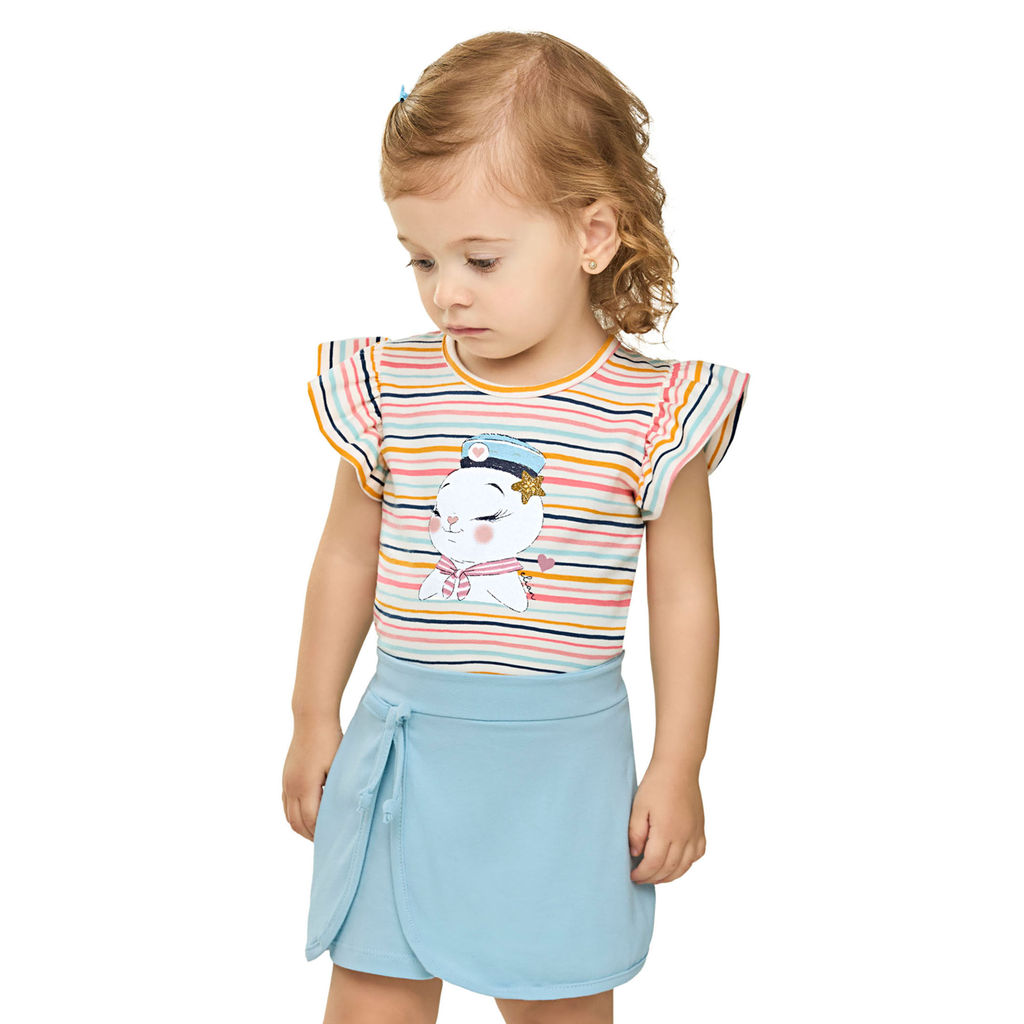 Conjunto Bebê Menina Cotton Listrado Elian Bege em Oferta na Shopee