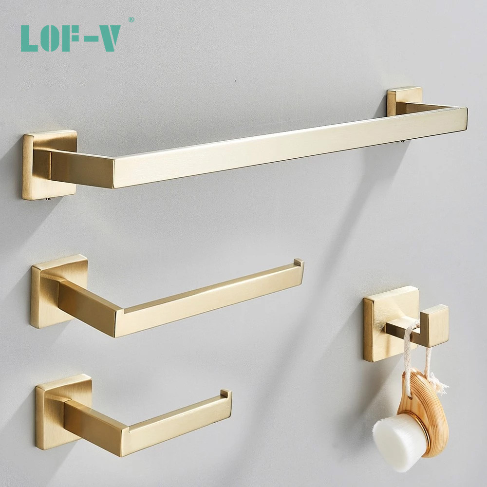 Kit Acessórios para Banheiro 4 Peças Luxo Aço Inox304 Antiferrugem Porta Toalha Cabide Suporte Papel