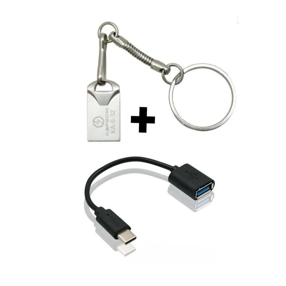 Kit Mini Pen drive 16Gb metalico pendrive + Cabo Otg tipo C transferencia dados smartphones