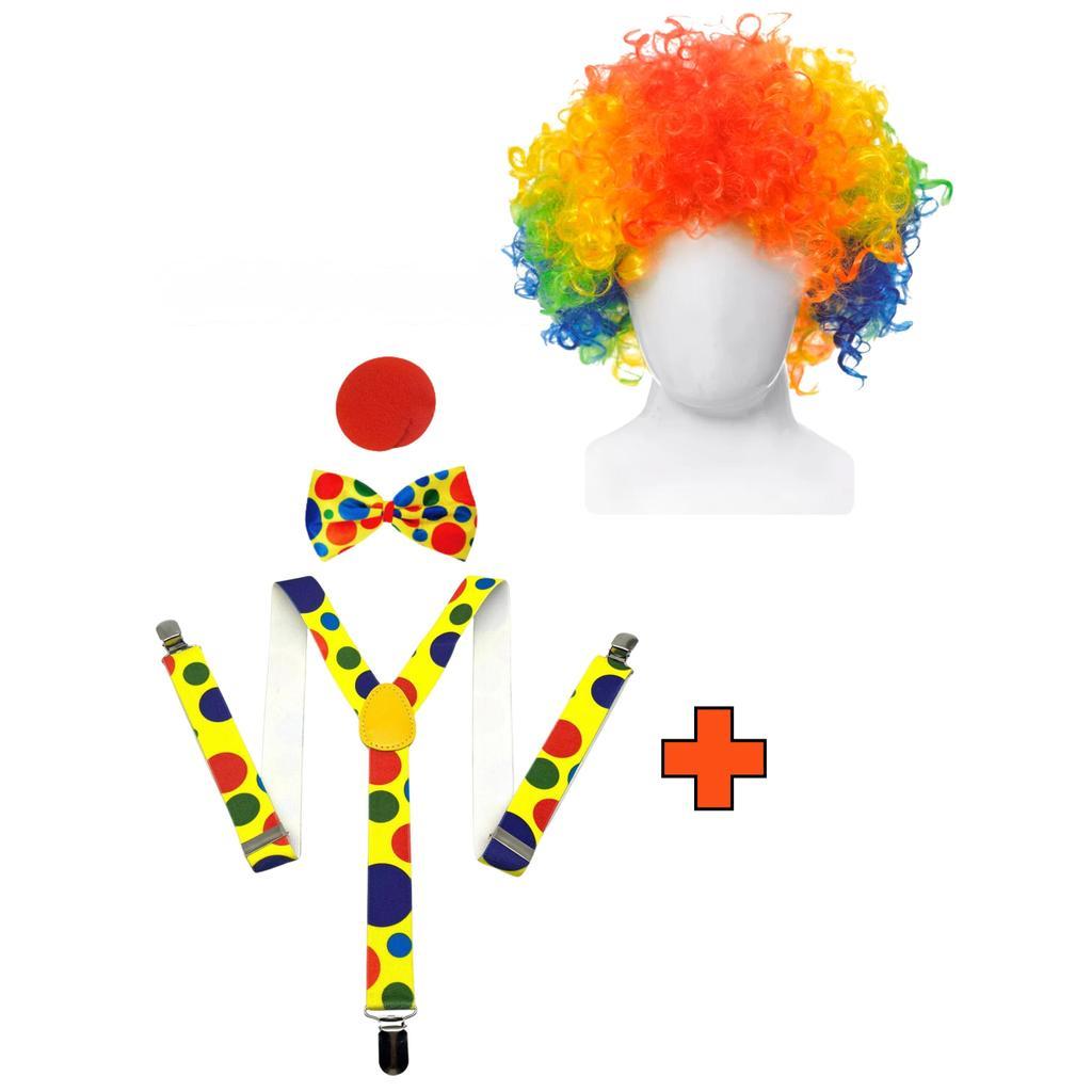 Kit Palhaço Nariz + Gravata + Peruca + Suspensorio festas fantasia carnaval cosplay circo animador em Oferta na Shopee