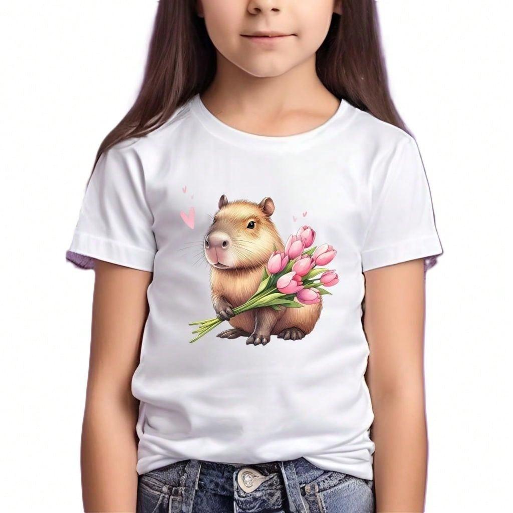 Camisa Casual Menina Adolescente Estampa Engraçada Capivara Feminino Super Fofa Algodão Premium Confortável Tam 02 ao GG