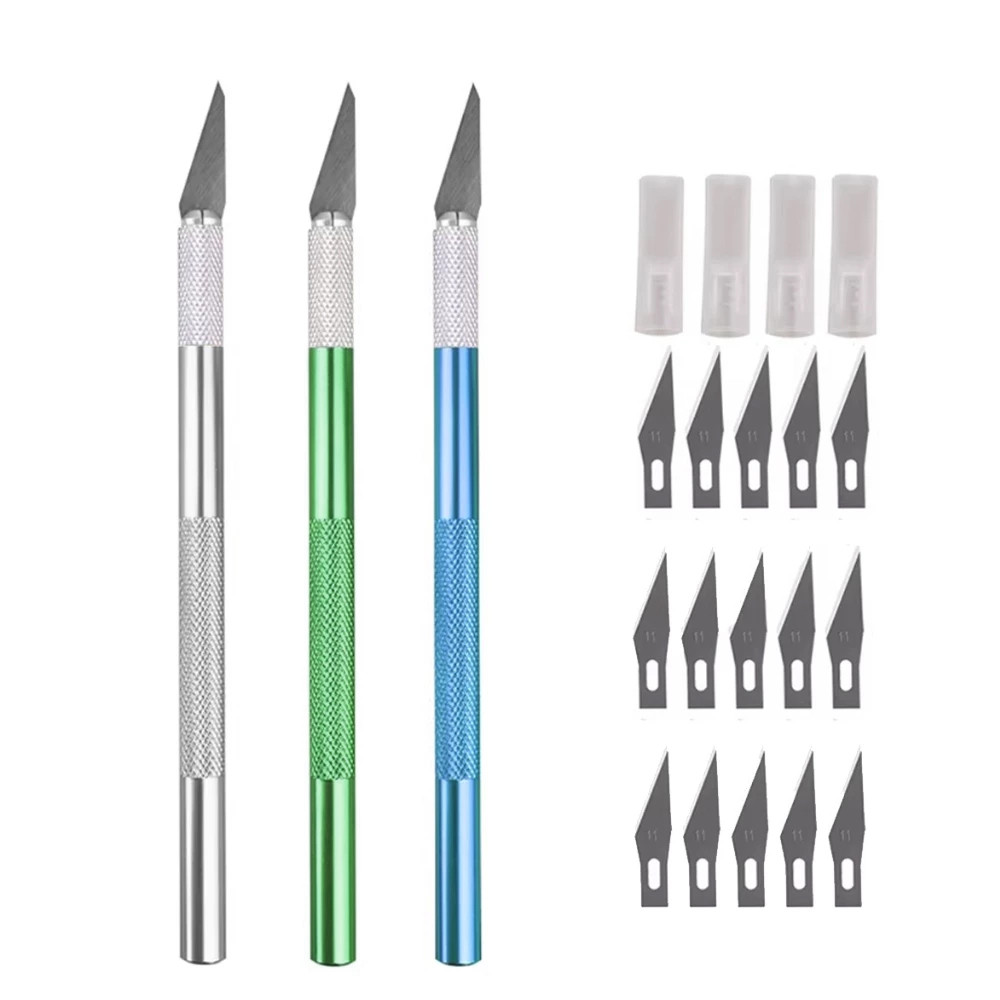 Kit Estilete Bisturi de Precisão 3 Cabos + 18 Lâminas Artesanato Modelismo Profissional
